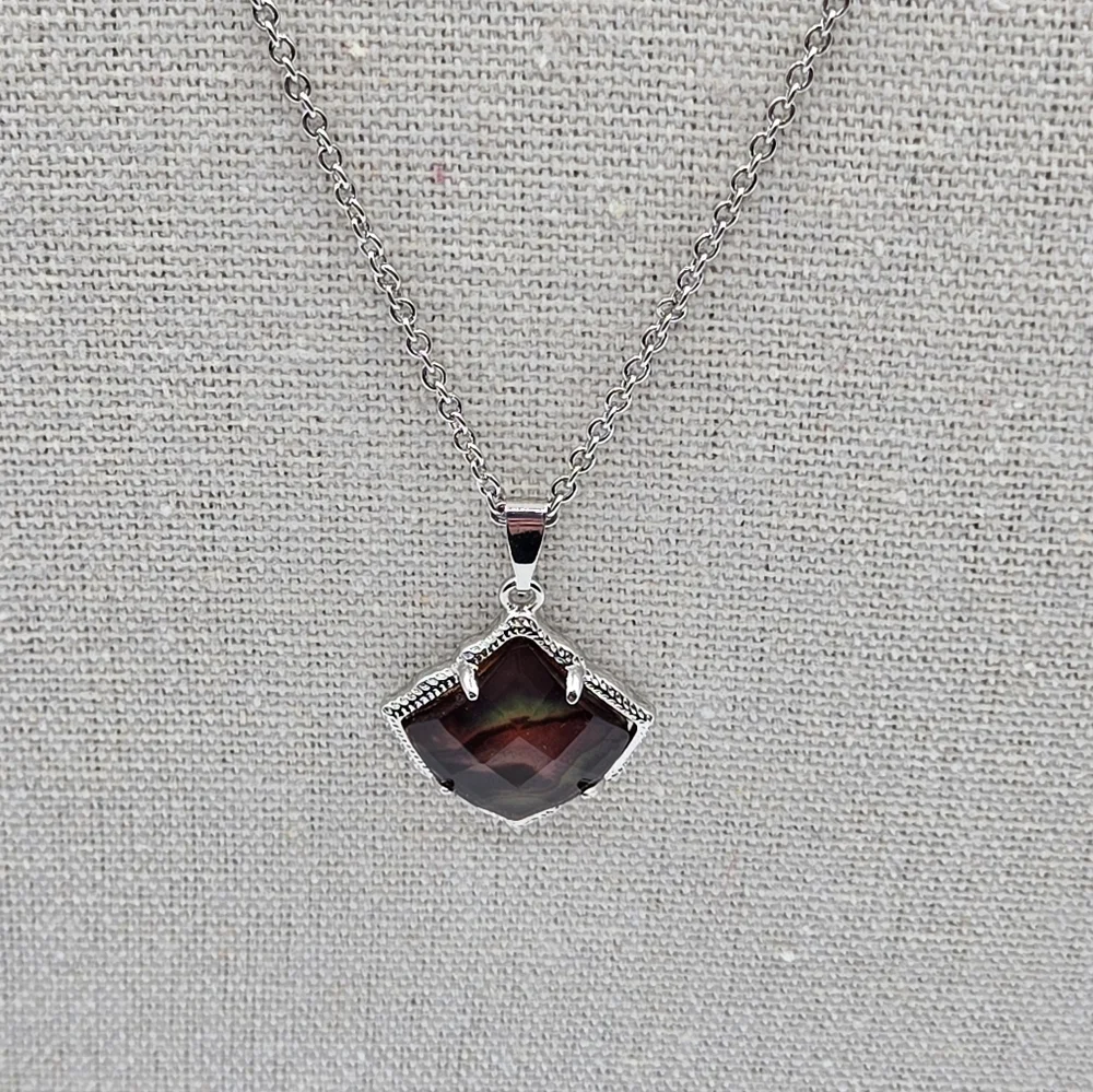 KENDRA SCOTT Davie Pendant Silver Tone Iridescent Dichroic Glass Bronze - Picture 4 of 7
